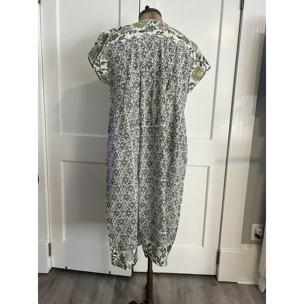 Indian Hand Block Print Dress Women Green Summer Wear Organic‎ Cotton Free Size